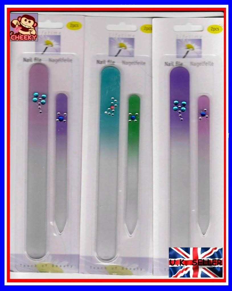 GLASS NAIL FILE EMERY BOARD DIAMANTE PACK OF 2 BRAND NEW* FREE POSTAGE