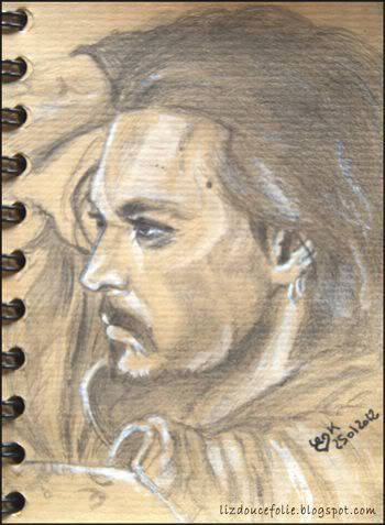 Crea mini carnet dessin Johnny Depp portrait rapide crayon peinture blanche photo Annie Leibovitz Vanity Fair janvier 2011