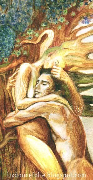 étreinte aquarelle watercolor lover love amants amour amoureux hug tendresse tenderness couple enlacé calin arbre amoureux