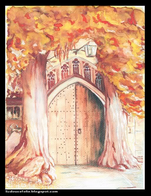 Trees guard St Edward's Parish Church painting peinture aquarelle thé watercolor tea