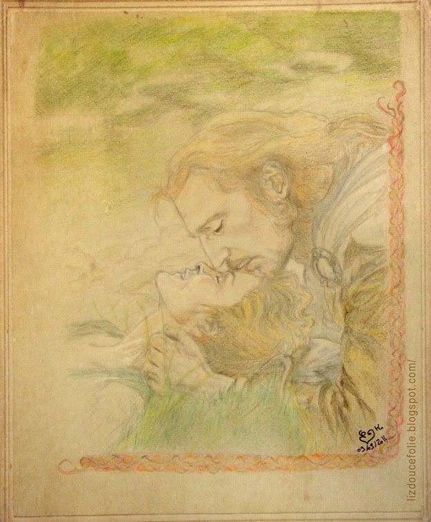Liam Neeson Rob Roy Jessica Lange crayons de couleur double portrait drawing movie love amour tendresse tenderness Ecosse ecossais highlander Scottish Scot