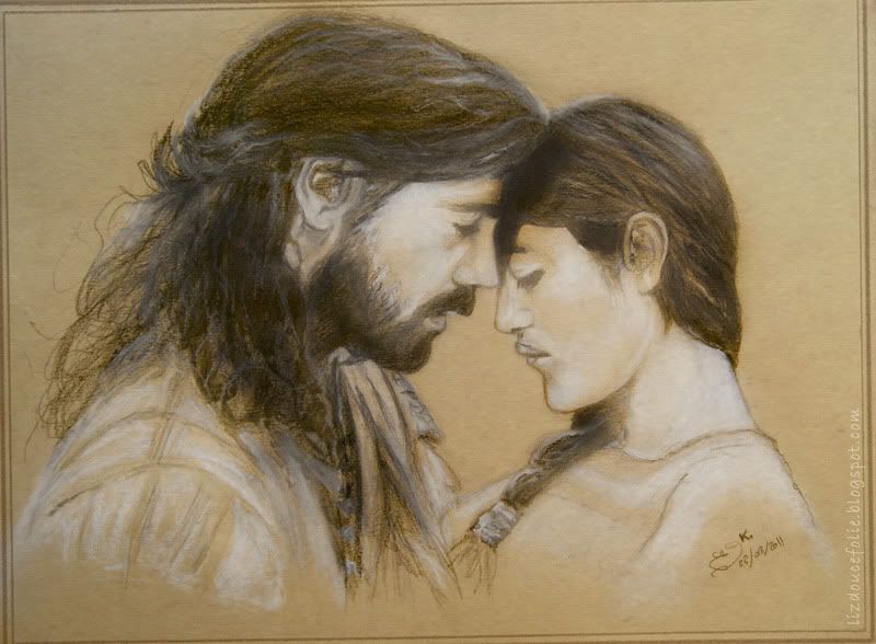 new world nouveau monde film movie double portrait drawing Captain Smith Pocahontas Colin Farrell Q'orianka Kilcher