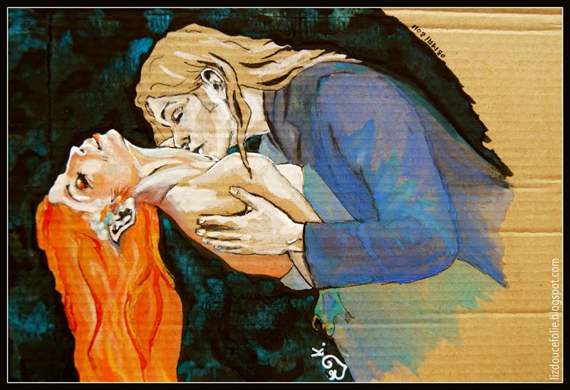 Les Amants the Lovers vampire baiser romantique romantisme gothique illustration dessin peinture carton amoureux sentualite sensuel