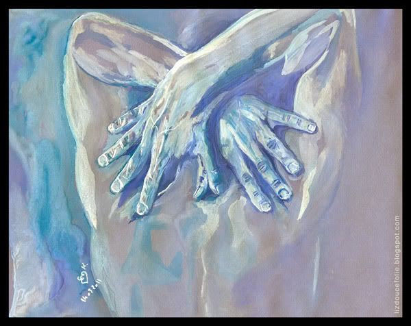 Demain... croquer le dos des deux pommes... à bras le corps Deux mains... croquer de dos des deux paumes... peinture à l'eau - aquarelle - homme nu de dos naked man hands