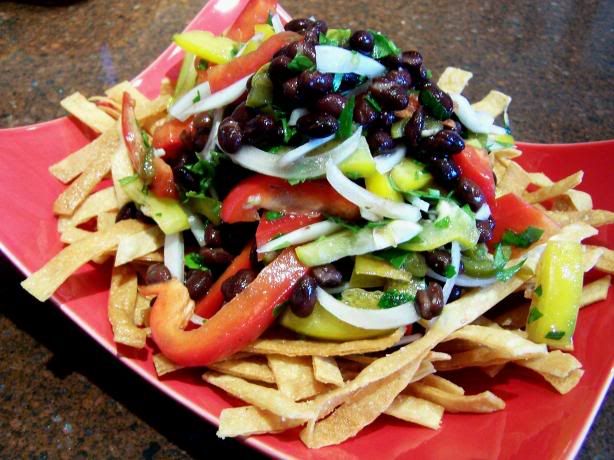Peppers & Black Beans on a bed of Tortilla Strips Pictures, Images and Photos