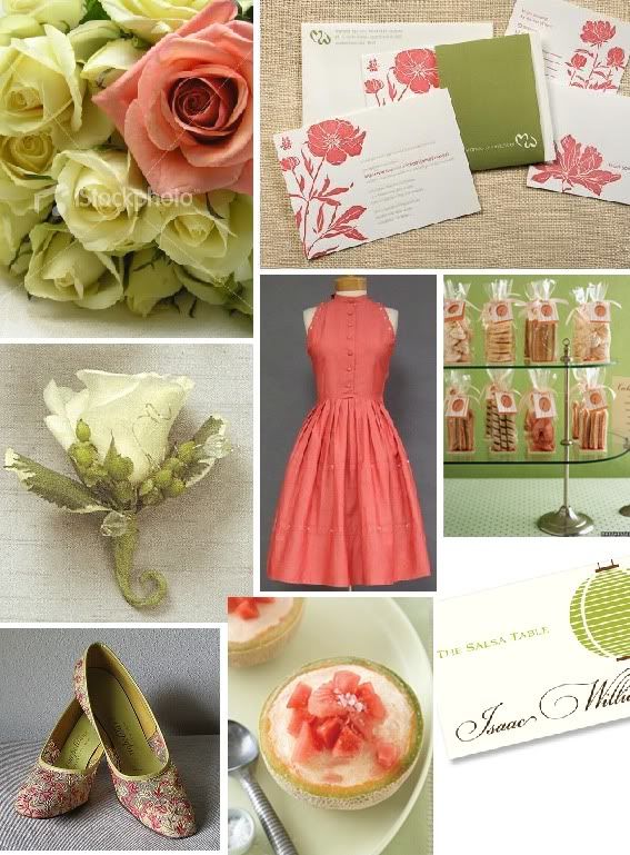 green and coral wedding