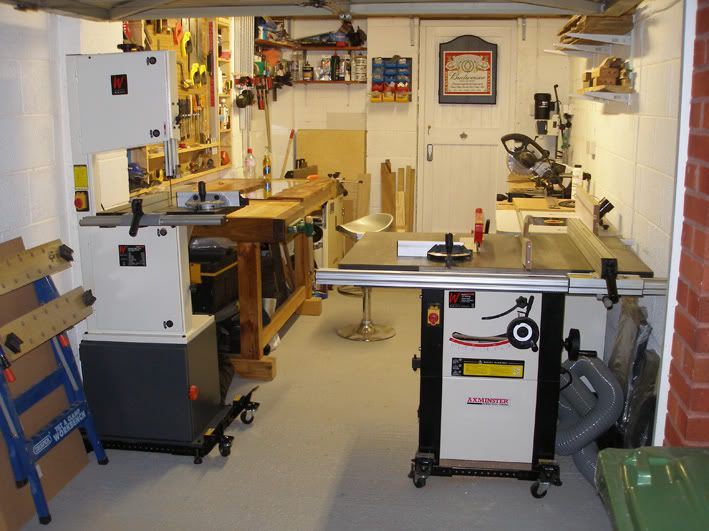 Left: band saw, bench, Planer/thicknesser.