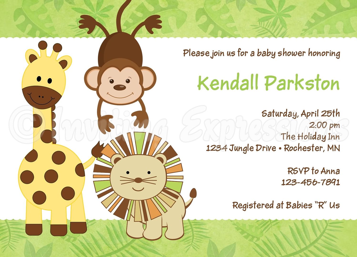 Details about Jungle Animals Baby Shower Invitations