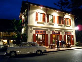Old Mercedes outside restaurant