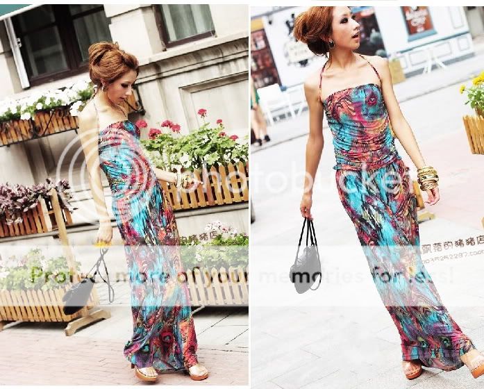 New Lady BOHO Sexy Floral Strap long Summer Dress 3288  