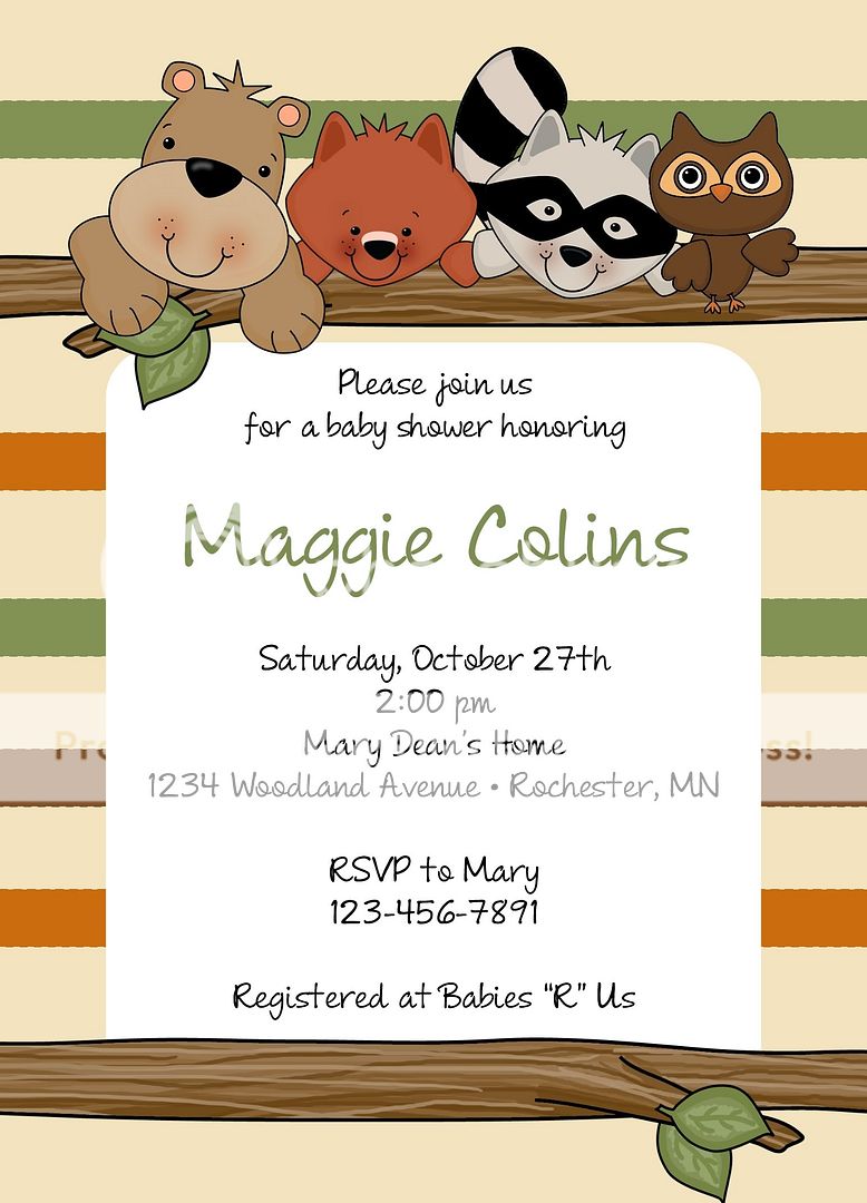 Woodland Forest Animals Baby Shower Invitations  