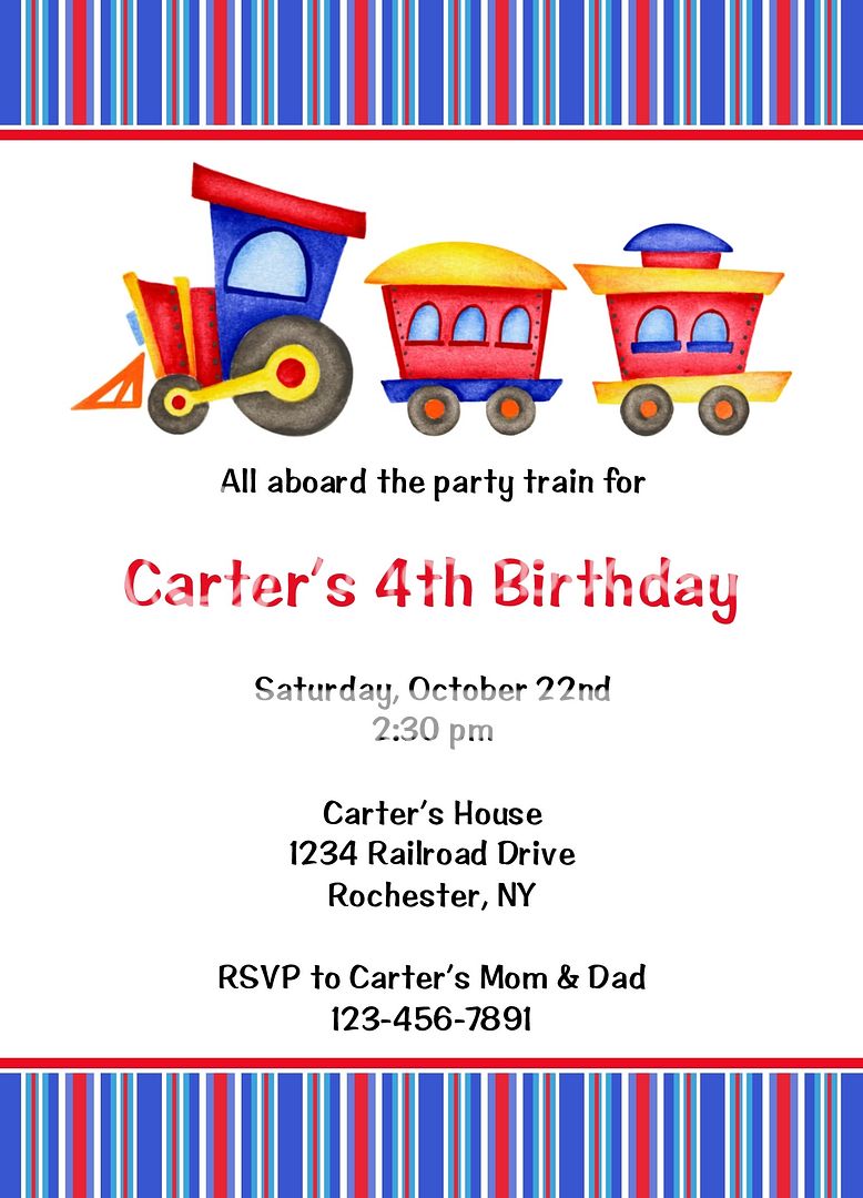 Choo Choo Train and Stripes Birthday Invitations  