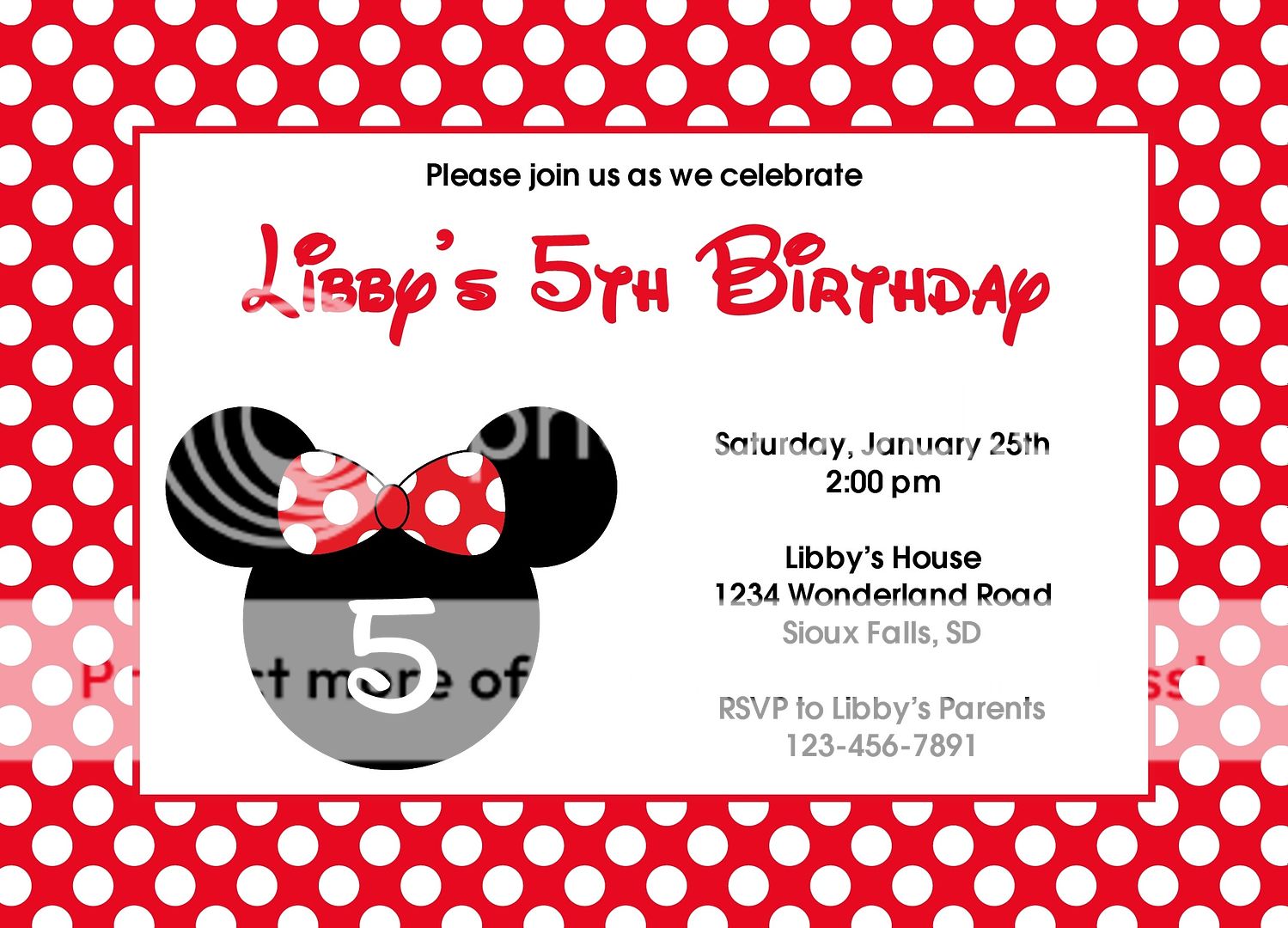 Minnie Mouse Ears Birthday Invitations Labels Red