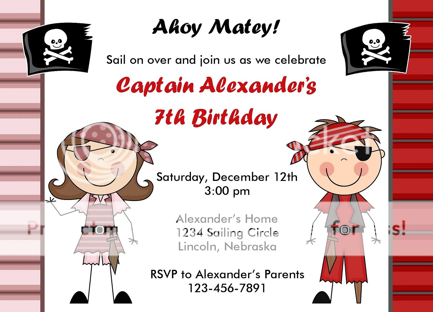 Pirate Boy & Girl Birthday Invitations  