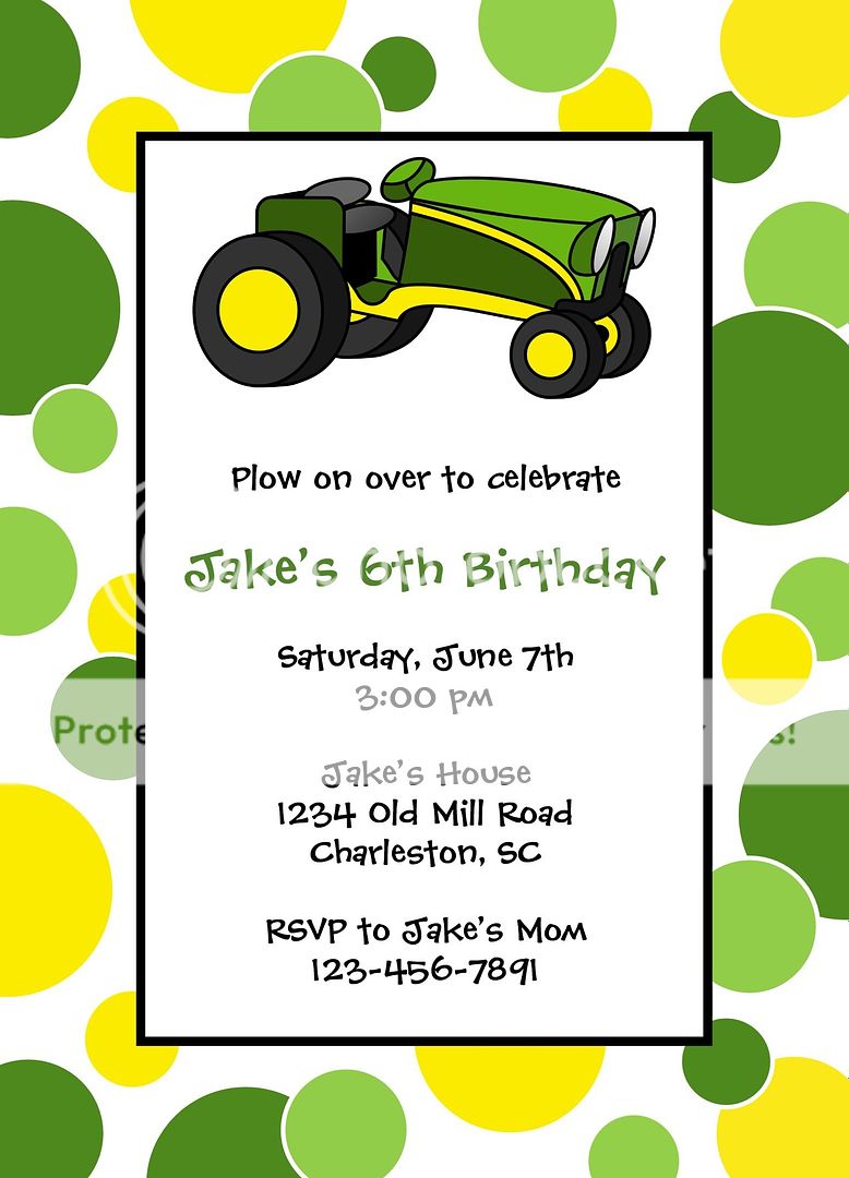 Tractor and Polka Dots Birthday Invitations and Labels  