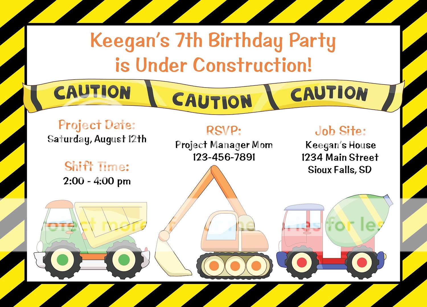 UNDER CONSTRUCTION Birthday Invitations & Labels  