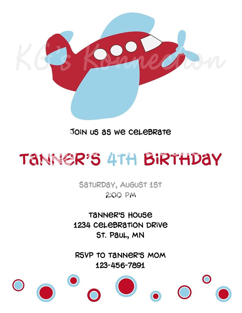 AIRPLANE & DOTS Boy Birthday Party Invitations & Labels  