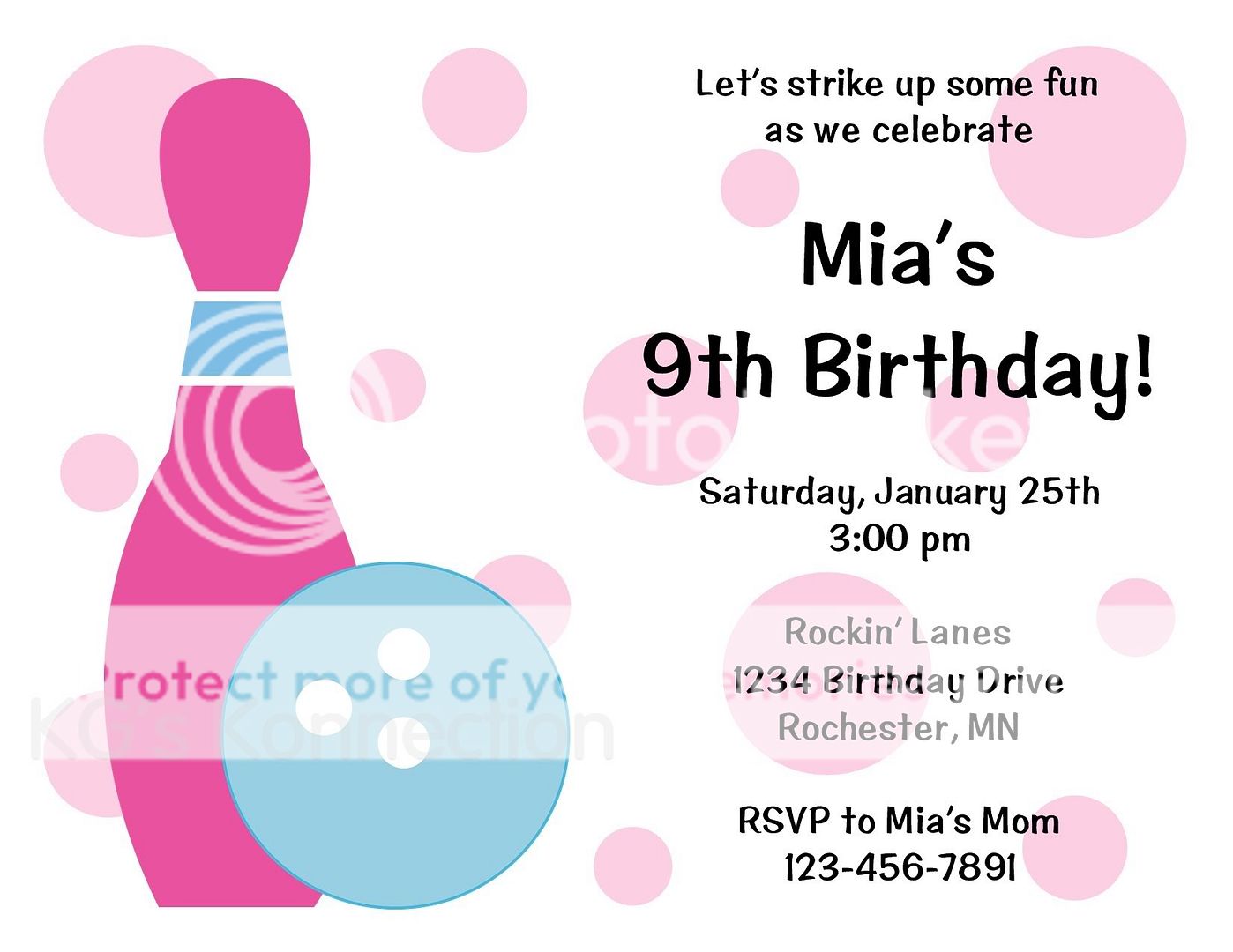 BOWLING Girl Birthday Party Invitations & Labels  