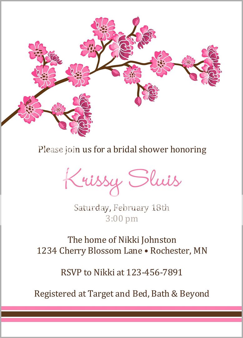 CHERRY BLOSSOM STRIPE Bridal Shower Invitations  