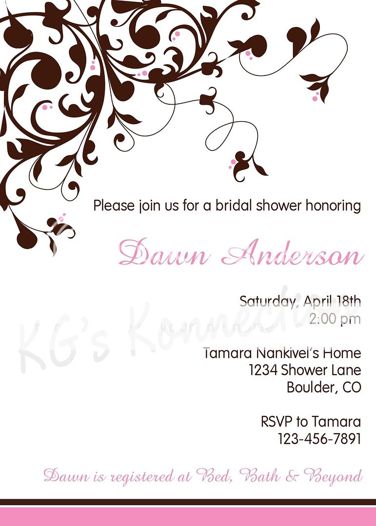 Flourish Bridal Shower Invitations Brown Pink