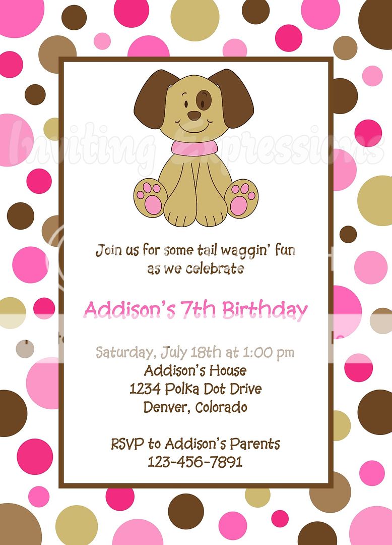 Puppy Dog Birthday Invitations   Pink  